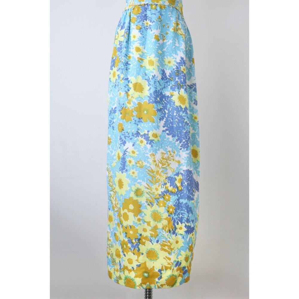 Vintage 1960s Size M Ira Curtis Low Back Maxi Cocktail Dress Sun Flower Print - Picture 5 of 10